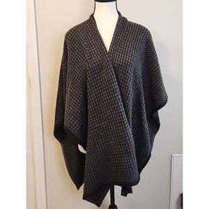 V.Fraas Womens Cape One Size Black/Gray Open Front Wrap Shawl Layer unique desig